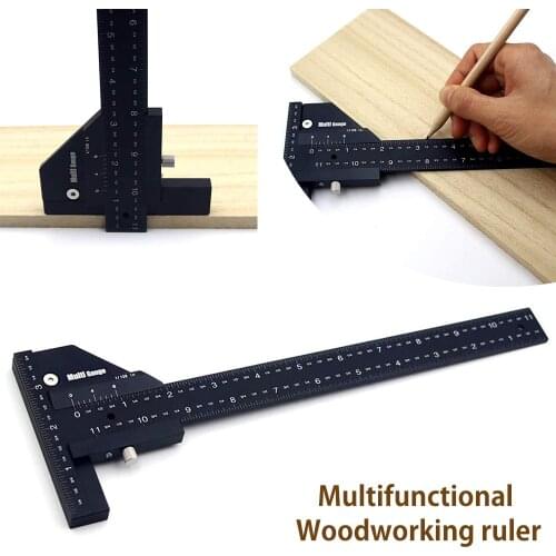 T-type Woodworking Scribing Ruler Scriber Measuring Marking Gauge Scale Metric Measure Multifunction Woodworking Tool
