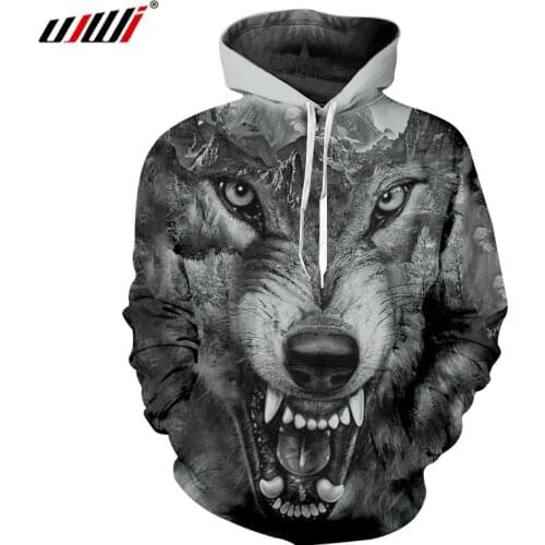 UJWI Oversize Hoodie 6XL Harajuku Mens 3d Print Crazy Wolf Sweatshirt Hoodie Man Hip Hop Long Sleeve Hooded Pullovers Jumpers