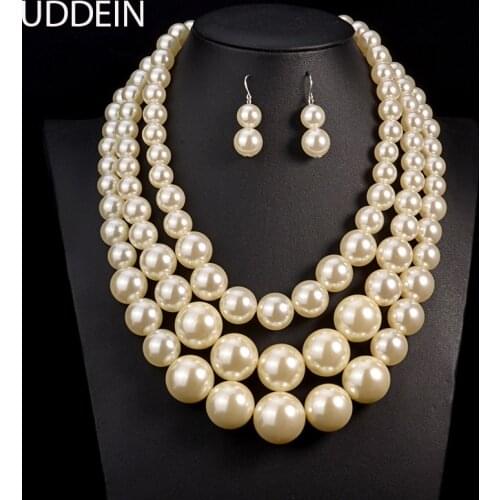 UDDEIN Big Pearl Jewelry Bridal Necklace Sets Vintage Statement Choker Collar Wedding Accessory Multi layer Beads Jewelry Set