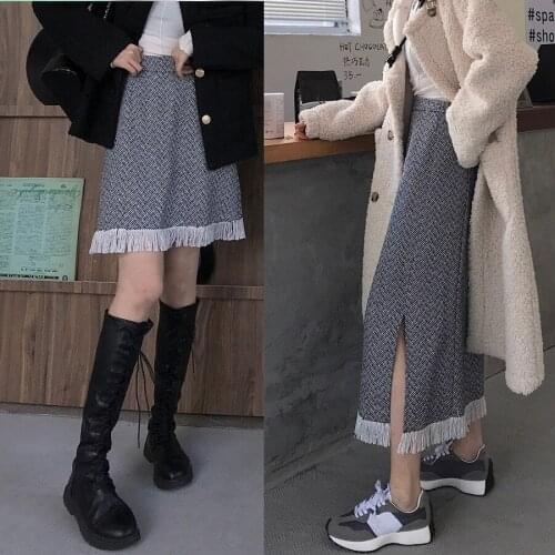 Koreans style Women skirt Herringbone Short and Long Skirts Fringed Fashion Casual All-match A-line Female skirt 2020 HOT