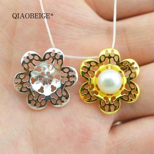 QIAOBEIGE Pearl Accessory High Quality 925 Sterling Silver Flower Pendant Necklace Women Fashion DIY Jewelry Gift For Girlfriend