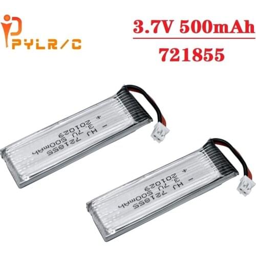 1-2PCS PYLRC 3.7V 4.2V 1S 500mAh Lipo Battery with PH2.0 Plug 721855 RC Drones Quadcopter Spare Parts Accessories