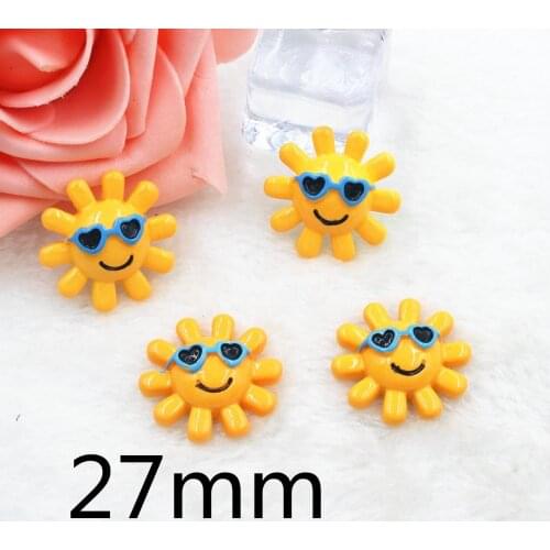 10pcs/lot flat back resin cartoon sun flower with glasses DIY resin cabochons accessories
