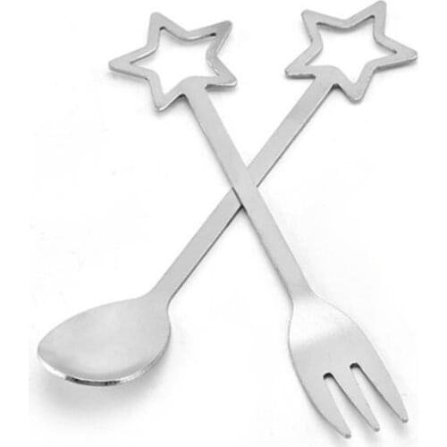 100pcs dining Fork Spoon Salad Stainless Steel Fruit Dessrt Fork Creative Spoons And Forks Tableware NO254