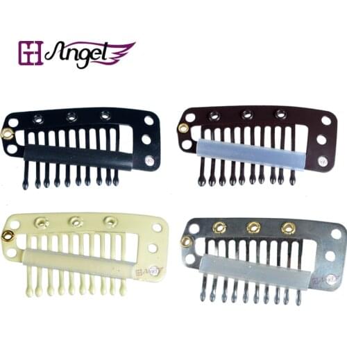 Charlies Angels 100pcs 36mm 10-teeth Hair Snap Metal Clips With Silicone Back Wigs Comb Clips For Clip In Hair Extensions Tools