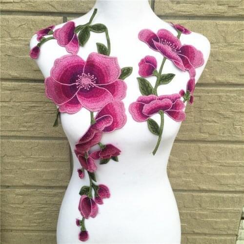 2Pcs/set Purple Embroidery Flowers Lace Neckline Collar DIY Collar Lace fabrics for Sewing Supplies Crafts Patch