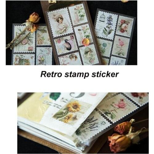 20packs/lot fresh flower series retro stamps sticker decoration label DIY tool mini stamps teacher reward stiker stationery