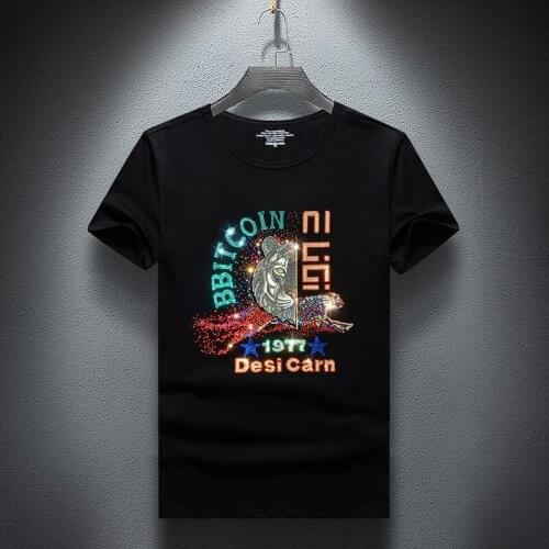 2021 Summer Mens Short-sleeved T-shirt Shinning luxury Hot Drilling T-shirt Mans Casual Rhinestone Skulls Tshirt Asian size