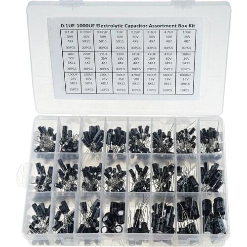 500PCS/BOX 0.1UF-1000UF 24 Types Aluminum Electrolytic Capacitors 16-50V Mix Electrolytic Capacitor Assorted Kit