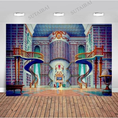 7x5FT Beauty Beast House Stairs Staircase Library Custom Photo Studio Photography Kids Backdrop Background Vinyl Birthday Party