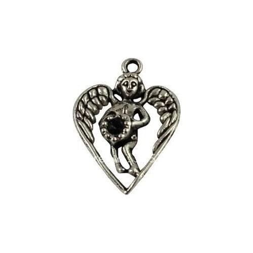 80Pcs Tibetan Silver Color Heart Angel Charms A12568