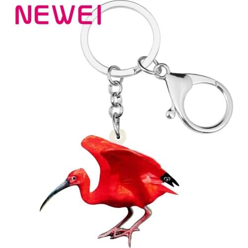 Newei Acrylic Red American Scarlet Ibis Keychains Print Bird Animal Keyring Jewelry For Women Girls Men Charm Party Decoration