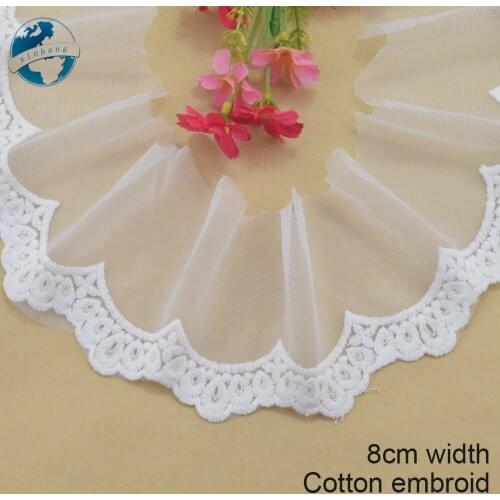 8cm width white lace cotton embroid lace sewing ribbon fabric guipure diy trims warp knitting DIY Garment Accessories#3201