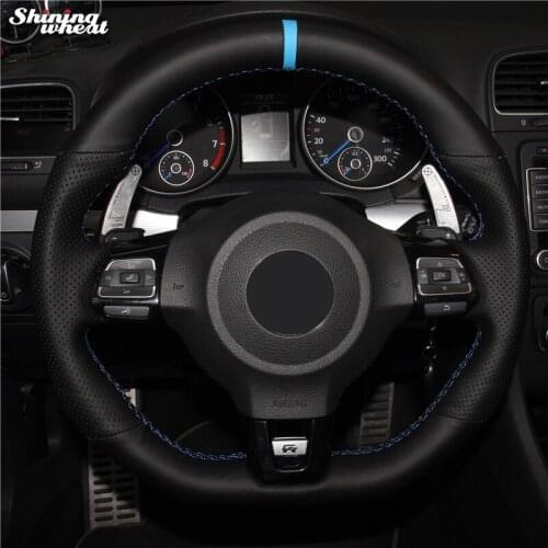 Shining wheat Black Leather Car Steering Wheel Cover for Volkswagen Golf 6 GTI MK6 VW Polo GTI Scirocco R Passat CC R-Line 2010