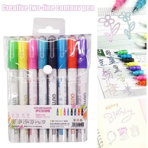8 Color Double Line Outline Pen Double Colors Marker Pen for Card Writing Drawing Arts LXY9