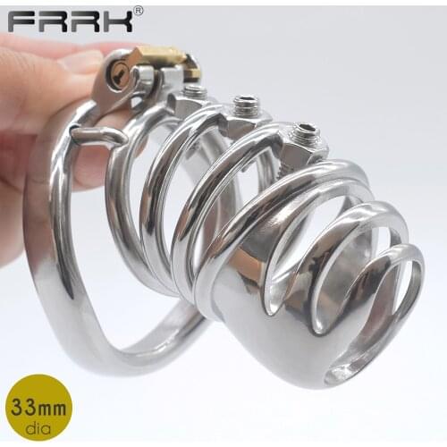 FRRK Chastity Cage Spiked Cock Lock BDSM Penis Rings Screw Torture Sex Toys Stainless Steel Male Bondage Devices Belt for Men