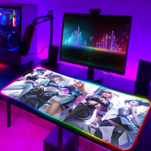 Pc Kawaii Girl Gamer Gaming Decoration KDA League of Legends Seraphine Akali Kayn Lol Ashe Rgb Mouse Pad Led Gamers Accessories