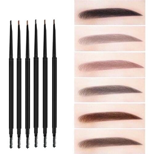 Private Label Natural Makeup Double Head Super Fine Eyebrow Pencil Waterproof Lasting Eyes Black Brown Make Rotatable Up Pen