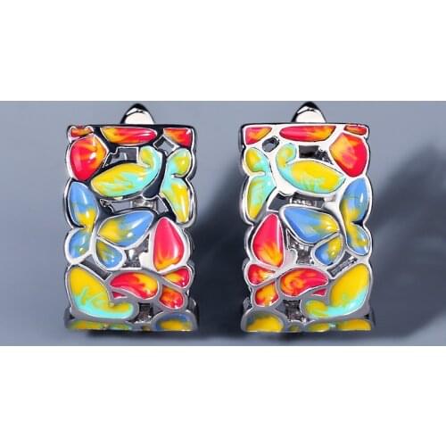 Fashion temperament niche color butterfly earrings female enamel glaze super fairy flower ear clip without pierced earring