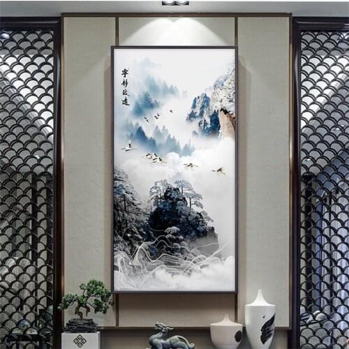 Traditional Chinese Style Landscape Abstract Corridor Canvas Painting Wall Art Print Posters Pictures for Living Room Home Decor