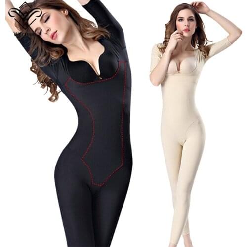 Wechery New Shaper Women Fajas Plus Size Full Length Long Shapewear Midi Sleeve Girdle Slimming Underwear for Women