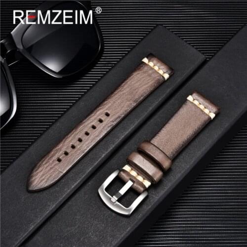REMZEIM Leather Watch Strap Vintage 18mm 20mm 22mm 24mm Leather Strap Watch Genuine Leather Watch Band Belt Gray Black Green