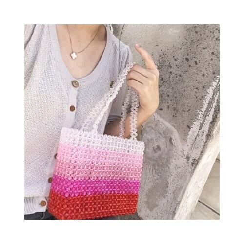 Luxury Design Summer Beaded Bag Shoulder Pearl Handbag Acrylic Evening Bag for Women Famous Brand Vintage Clutch Purse Bucket