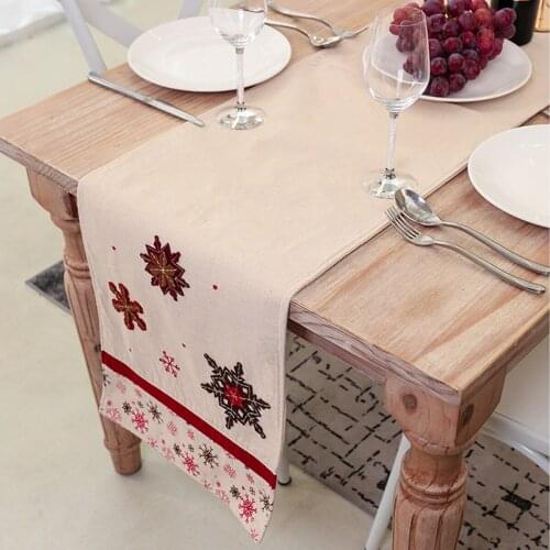 Christmas Table Runner Creative Cotton Linen Snowflake Table Cloth Party Dinner Non-Slip Table Runner Home Decoration 180x35cm