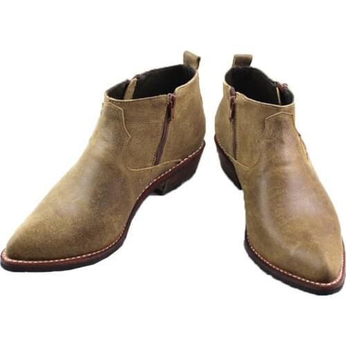 Handmade Top Quality Boots Men Double Zip Cowhide Genuine Leather Short Boots Men Safety Boots Men Botas Hombre, Big Size 38-45