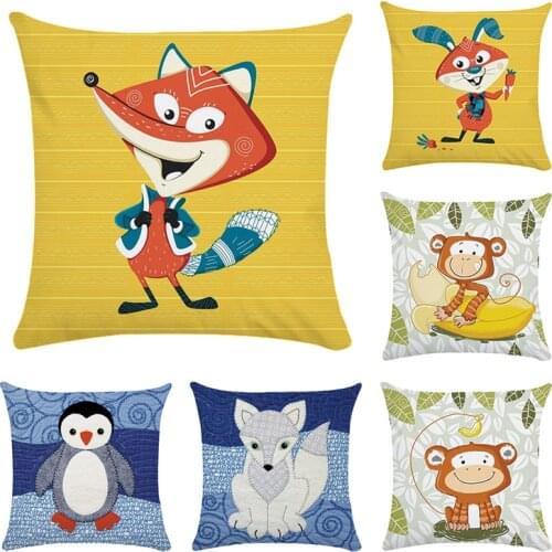 Cute Cartoon Animals Interesting Fox Monkey Tiger Penguin Cushion Cover Sofa Throw Pillow Case Car Wasit Back Cushions CR089