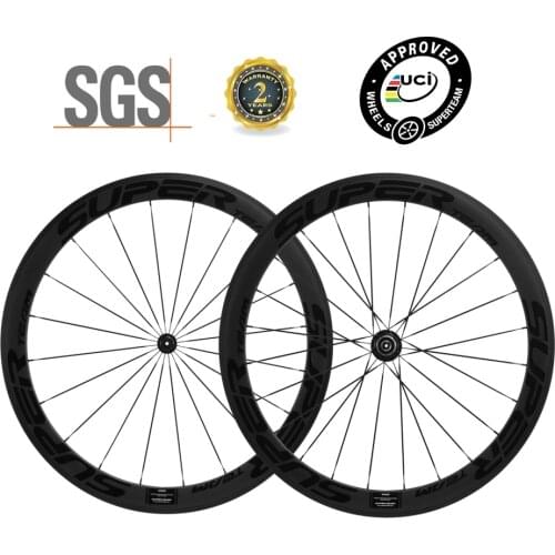 SUPERTEAM Full 700C Carbon Road Bicycle Clincher Wheels 50mm bike Wheelset 3k Glossy