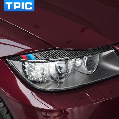 TPIC Carbon Fiber Headlights Eyebrows Eyelids Car Stickers For BMW E90 Front Headlamp Eyebrows 3 series 2005-2012 accessories