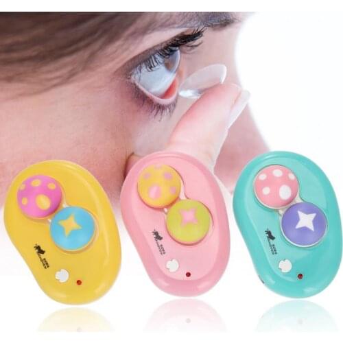 USB Electric Contact Lens Case Washer Box Ultrasonic Contact Lenses Cleaner Case Container Cute Mashroom Eyes Care Tools