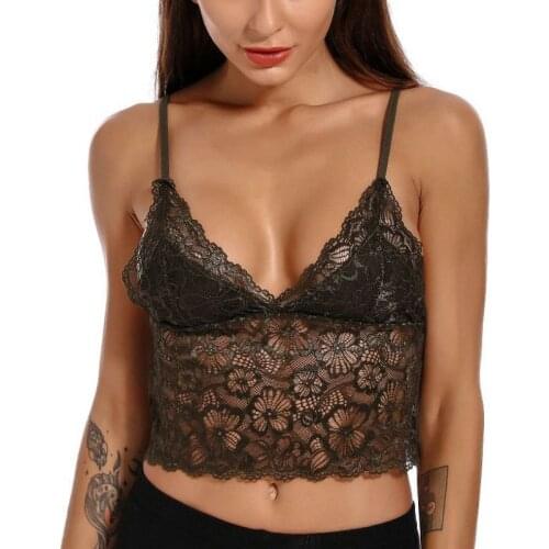 Women Sexy Beauty Back Deep V Camisole Lace Thin Lightly Padded Tanks Female Transparent Thin Underwear 2021