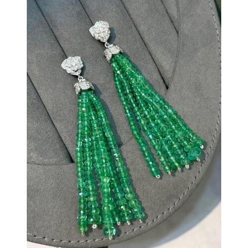 LR Jewelry Solid 18K Gold Nature Green Emerald 80ct Gemstones Diamonds Female Drop Earrings for Women Fine Earrings