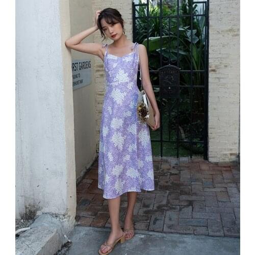 Women Long Floral Chiffon Slip Dress Summer 2021 Runway Elegant Vintage Boho Backless Fairy Casual Vacation Party Vestidos New