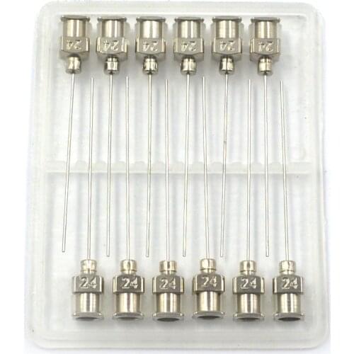 1.5 Inch Silver 24Ga Stainless Steel Dispensing Adhesive Glue Syringe Needle Tips Pack of 12