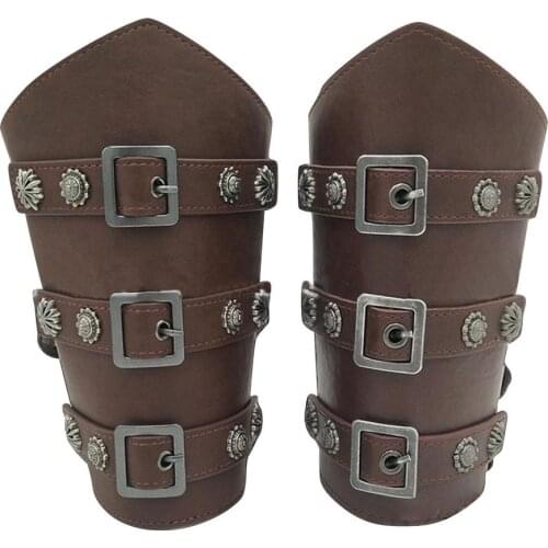 1 Pair Protective Arm Guards Adjustable Multiple Purposes Faux Leather Wide Bracers Medieval Retro Arm Guards Armor Cuff