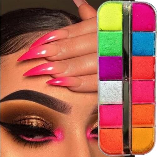 1pcs Makeup Fluorescent Eyeshadow Palette Yellow Red Neon Eye Shadow Pigment Cosmetics Charm Nail Art Decorations Powder Dust