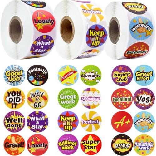 500Pcs 1inch Word Motivational Stickers with Cute Reward Stickers Roll for School Teachers Rewarding Students Kids Toys Stickers