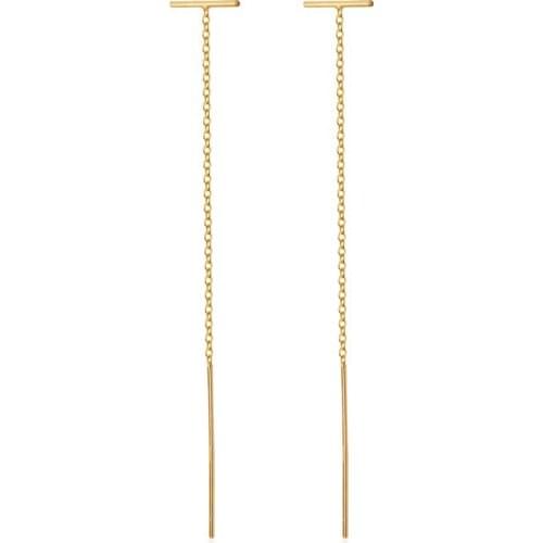 18K Gold 100% Real. 925 Sterling Silver Fine Jewelry Stick Bar Lucky Threader earrings Chain Dangle C-G2255