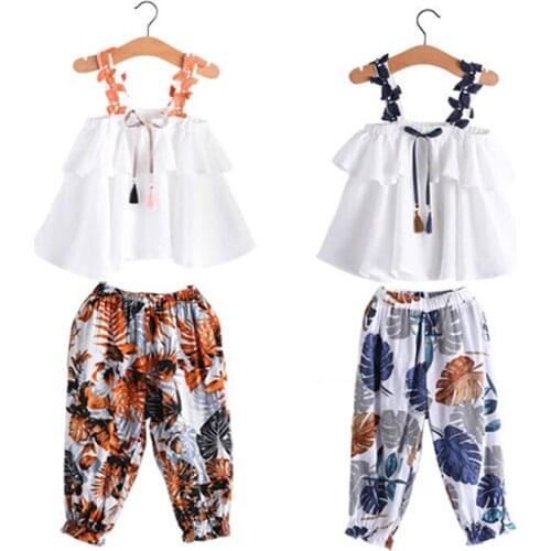 Girls Clothing Set 2020 Summer Fashion Girls Sleeveless Splicing Design T-shirt+Pants 2Pcs for Girl Children Clothes