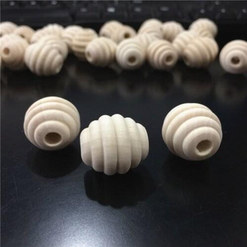 21x20mm Unfinished Natural Wooden Beads Screw Thread Carved Ball Shaped Wood Teether Beads For Children Jewelry Making 50pcs/lot