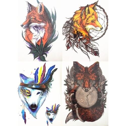 4PCS/SET 21X15cm Multi-style Sexy Fox and Wolf Fashion Cool Temporary Tattoo Combo for Friend Party Gift#09