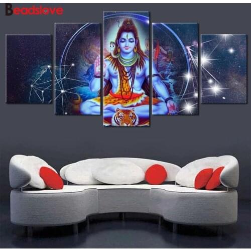 5 Pcs Indian Religious Buddha Portrait Shiva Lord Diamond Embroidery Full Drill Square Diamond Painting Art Cross Stitch S34