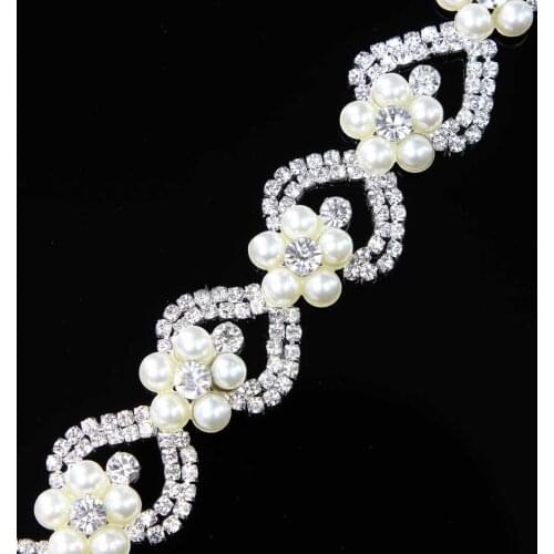 5Yards Pearl Flowers Rhinestone Trim Chain Gold Silver Banding Trim For Clothing