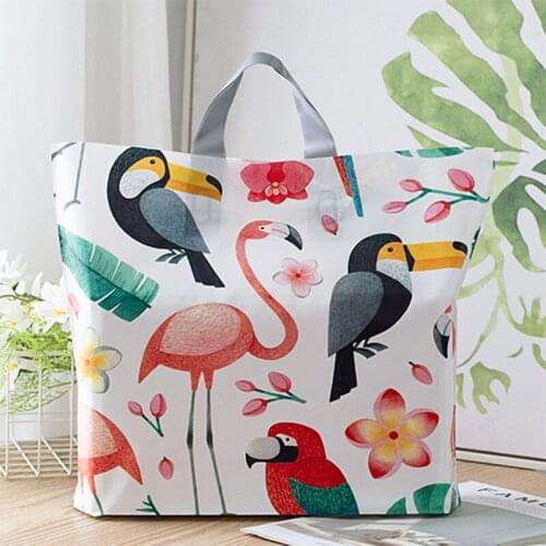 50Pcs/Lot Korean Cartoon Striped Plastic Bag With Handle Gift Bag Jewelry Bag Clothing Store General Shopping Bags 4 Sizes