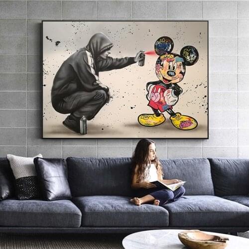 Banksy Graffiti Mickey Mouse Art Canvas Paintings Posters and Prints Wall Art Picture for Living Room Home Decor (No Frame)