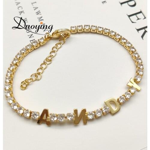 Zirconia Initial Letters Bracelet Tennis Bracelet AAA CZ Row Cubic for Men Women Custom Name Hip Hop Jewelry