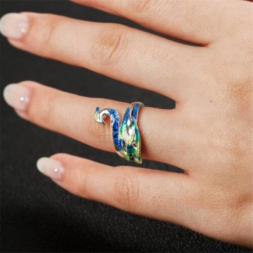 Popular Peacock Blue Enamel Womens Opening Ring Bracelet Copper Accessories For Engagement Wedding Jewelry Adjustable
